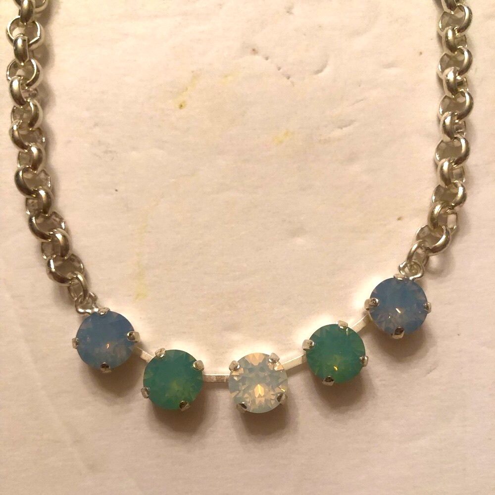 Beautiful ocean colors for summer! Artisan made crystal necklace